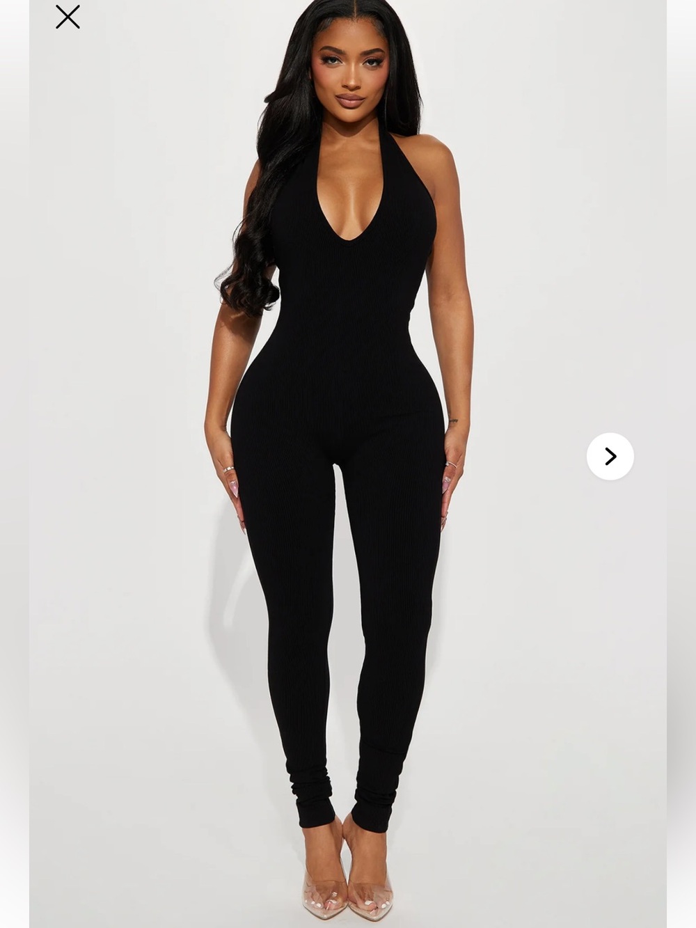 NWT Fashion Nova Taytum Snatched Jumpsult Women's Black Ribbed Halter Small